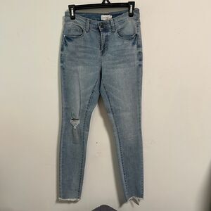True Craft Distressed Skinny Jeans with Raw Hem Size 7